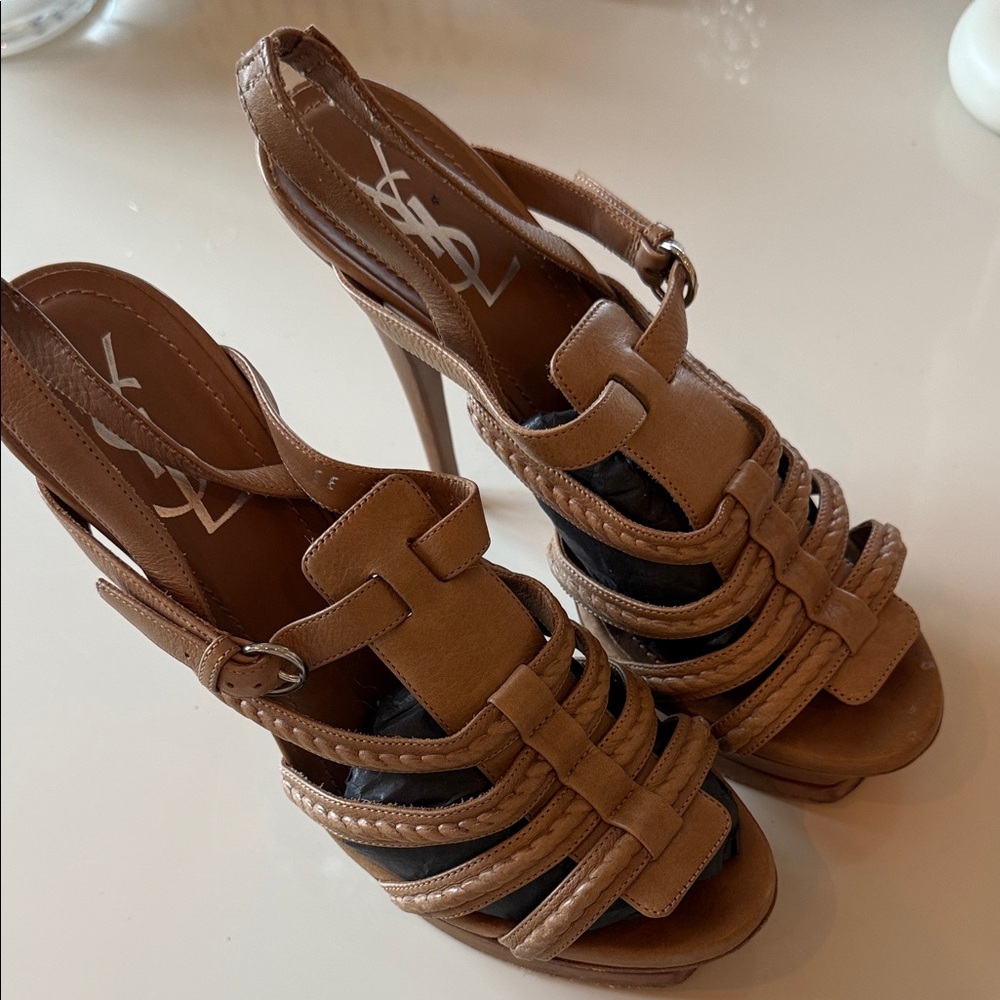 Yves Saint Laurent Brown Strappy Heels